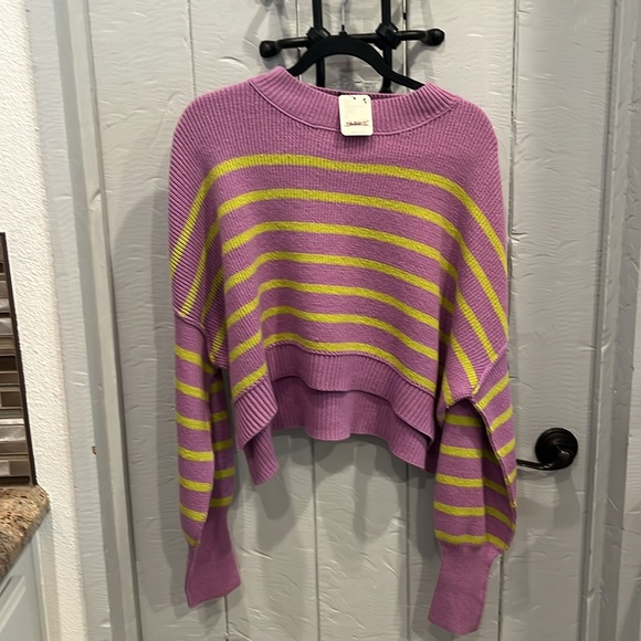 NWT Free People Easy Street Cropped Striped Pullover Oversized Sweater Small - Picture 5 of 7
